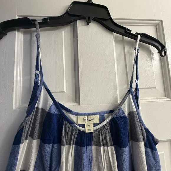 FINAL DAYS! NWOT Blue and White Checkered Strappy Midi Dress by Style and Co, PM - Picture 3 of 5